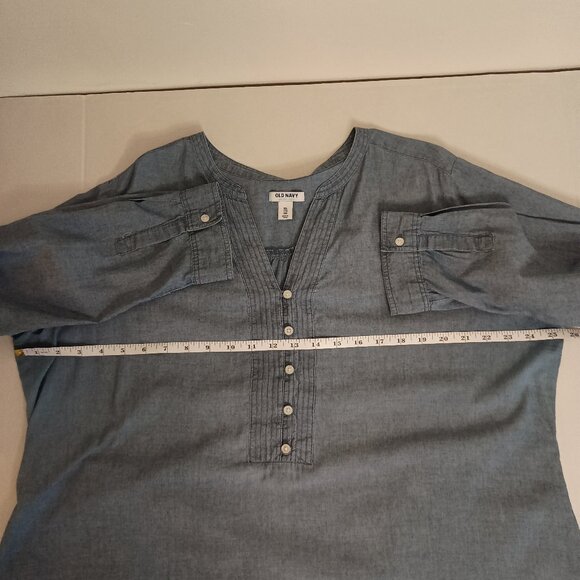 Old Navy Women’s Blue Cotton Pullover Buttoned Front V-Neck Top Size XXL - Picture 11 of 15